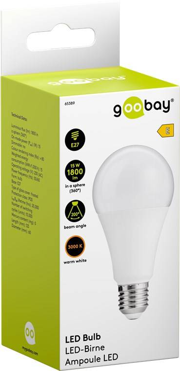 Goobay 65389 LED Glühbirne E27 Leuchtmittel 15 Watt / LED Birne warmweiß 3000 K / Sockel E27 / LED Glühlampe mattiert