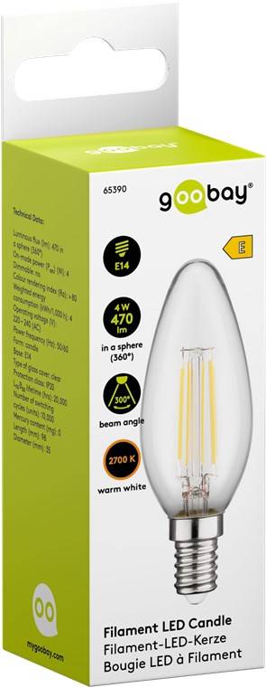 Goobay 65390 LED Glühbirne E14 Kerzenform 4 Watt / LED Birne warmweiß 2700 K / Kerzenbirne / LED Glühlampe Filament