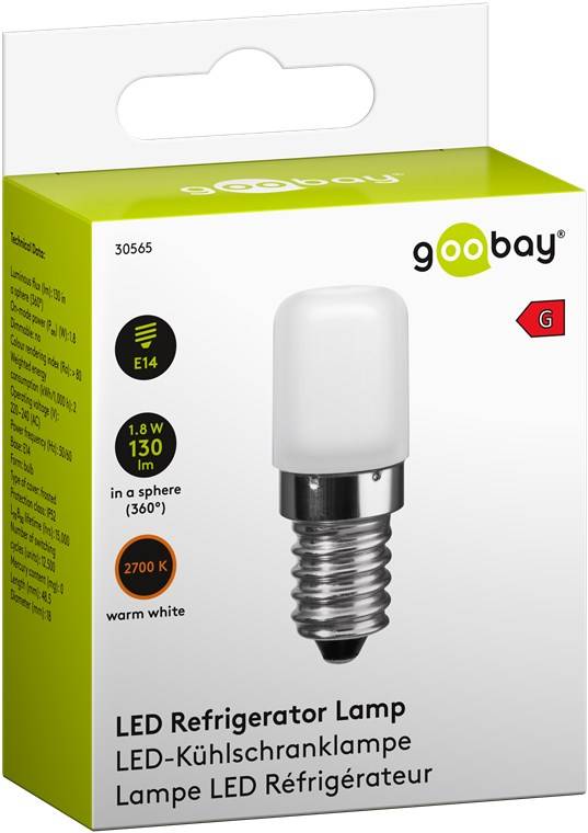 Goobay 30565 LED Glühbirne E14 Kühlschrankbirne 1,8W LED Birne warmweiß 2700 K Sockel E14 LED Kühlschrank Glühlampe