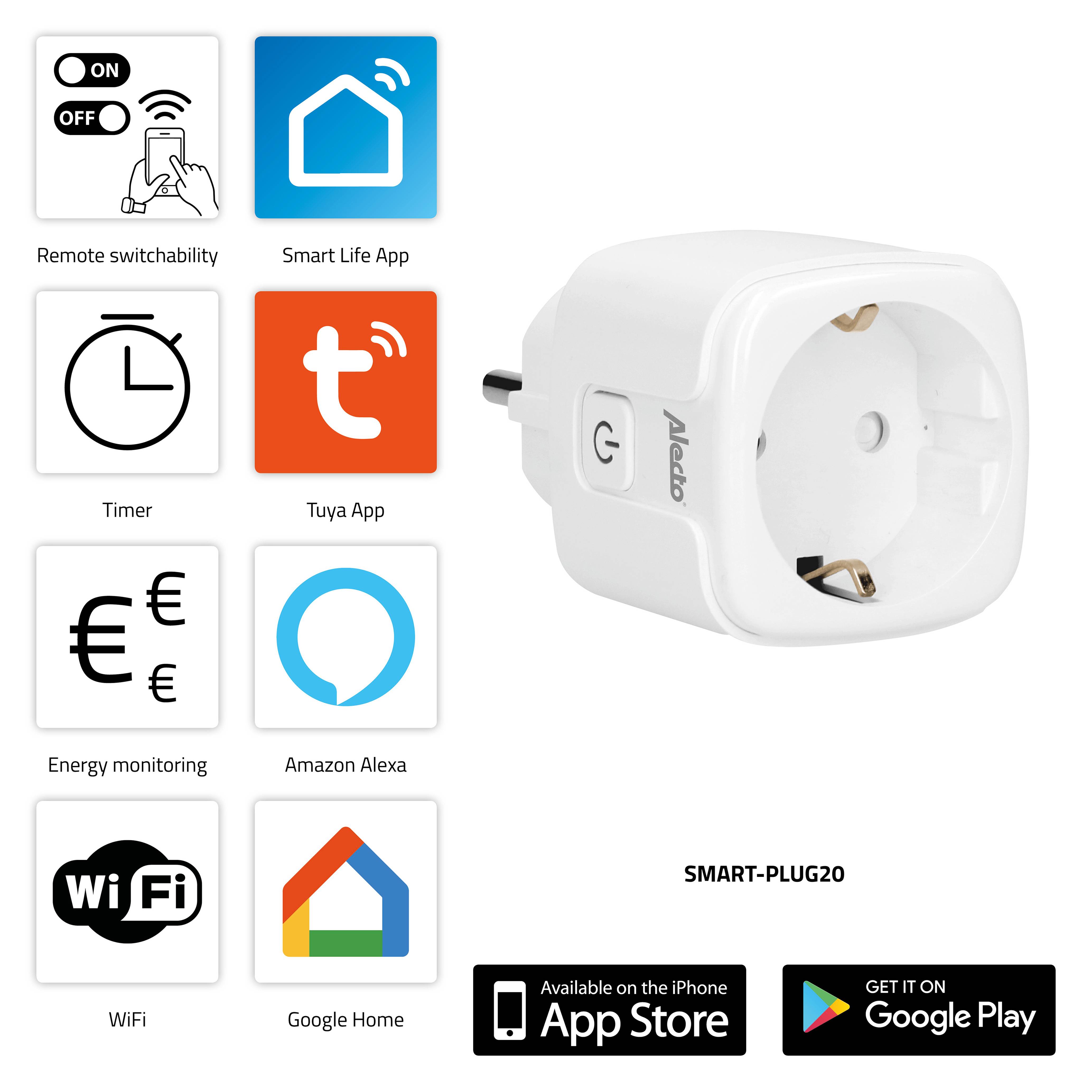 ALECTO Funksteckdose Smart-Plug20, mit Stromzähler, weiß