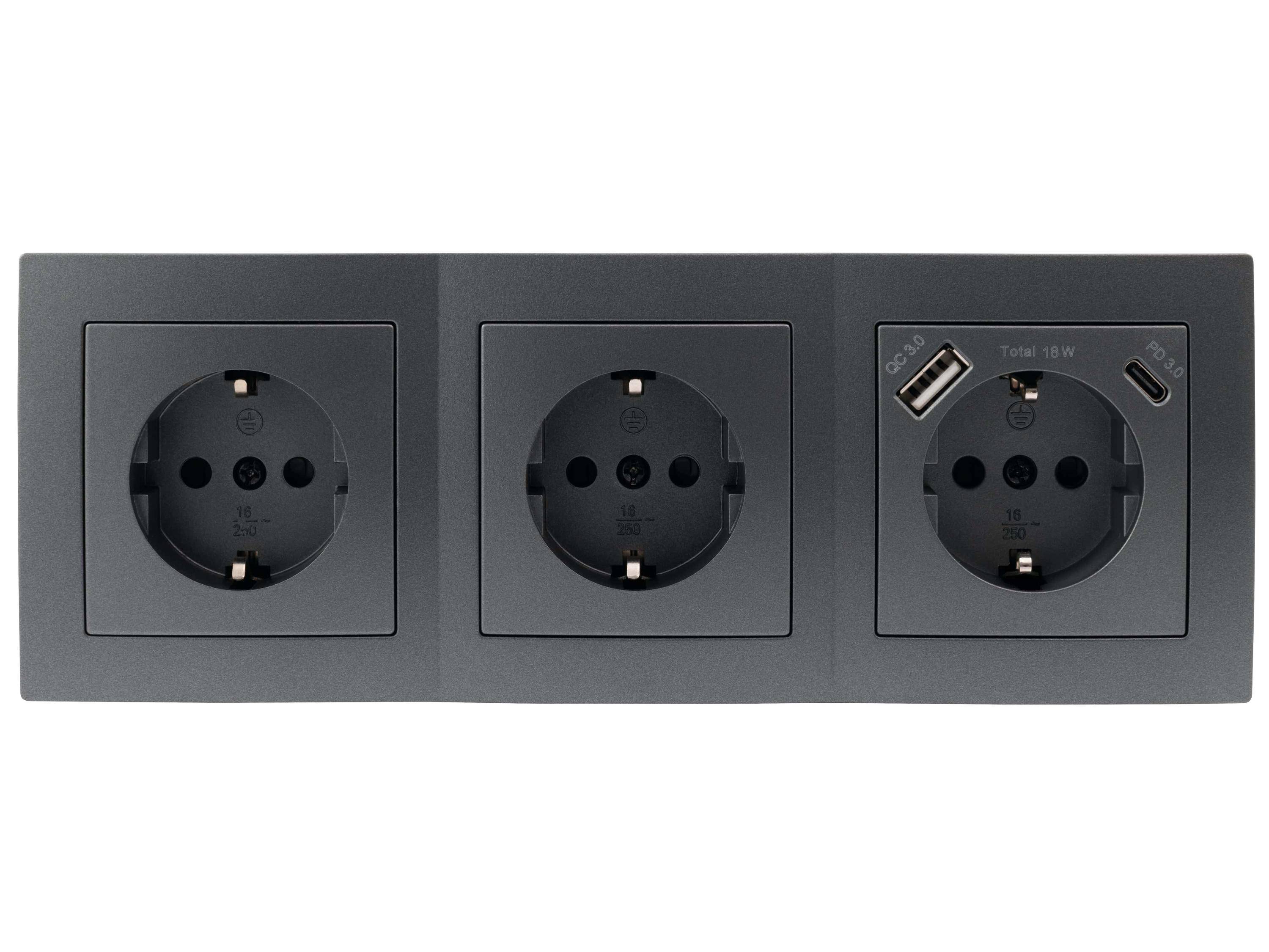 McPower - Steckdosenblock "Flair" 3-fach, anthrazit, USB-C&A
