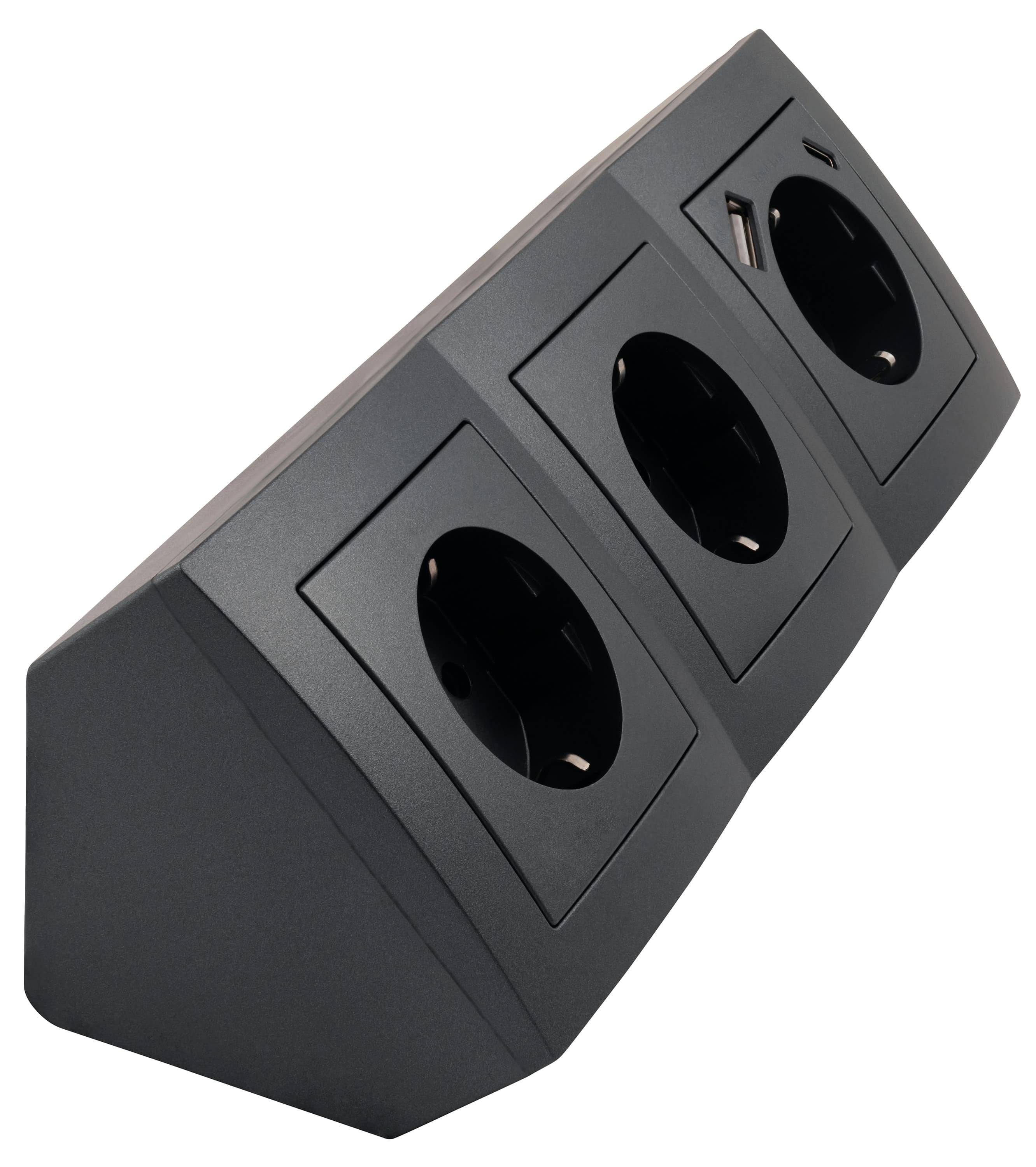 McPower - Steckdosenblock "Flair" 3-fach, anthrazit, USB-C&A