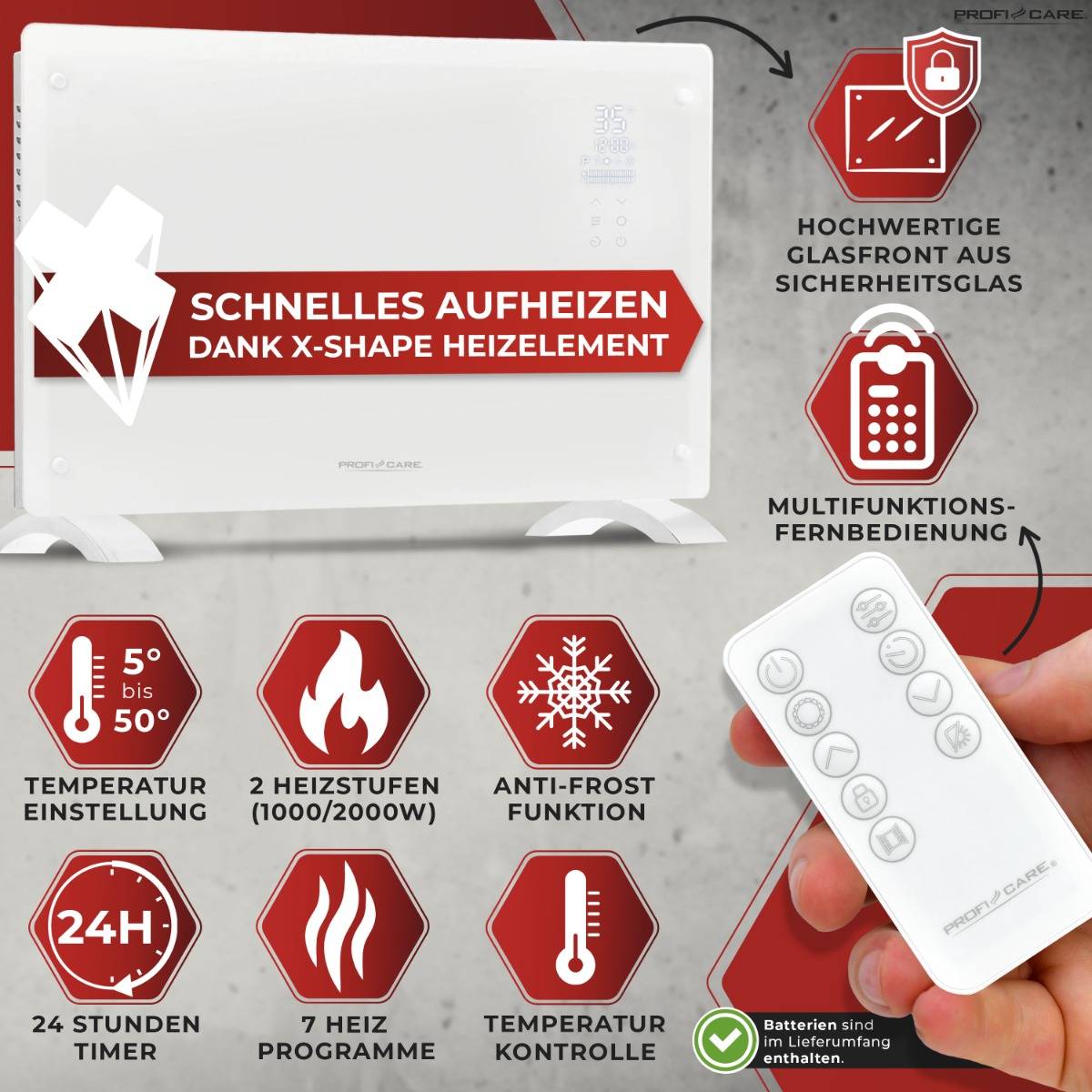 PROFI CARE Glas-Konvektorheizung PC-GKH 3119, schwarz