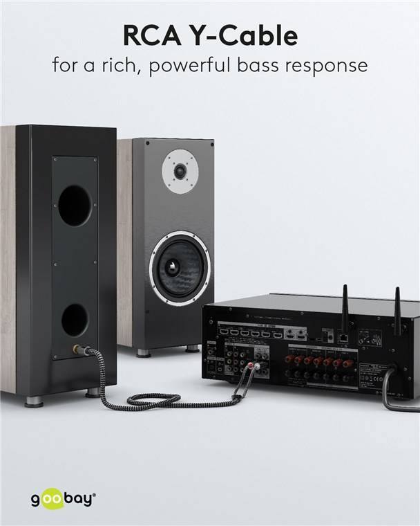 Goobay Plus 65302 Y Cinchkabel 1x Cinch-Stecker auf 2x Cinchstecker Subwoofer Audiokabel Textilkabel Sharkskin Grau / 5m