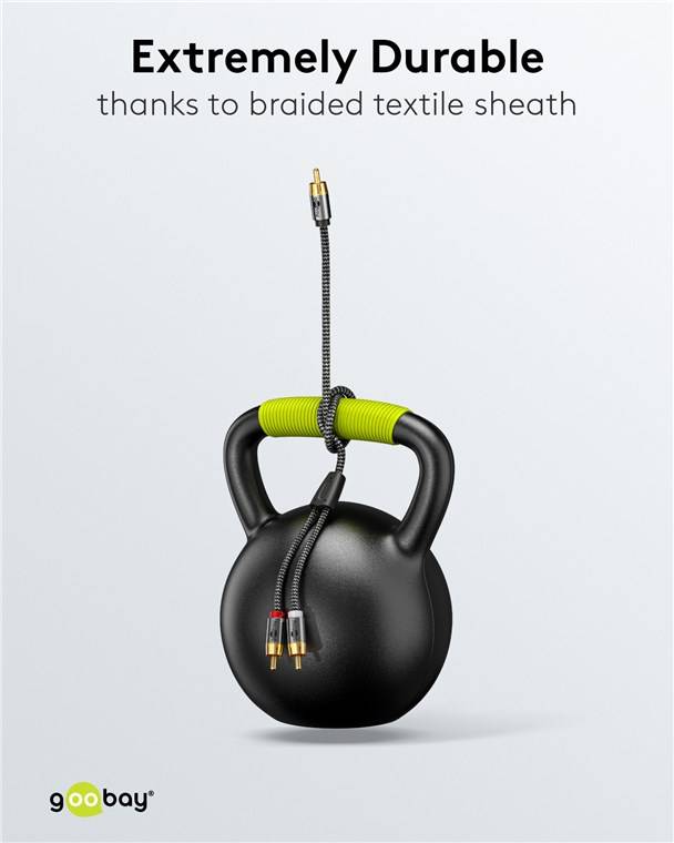 Goobay Plus 65302 Y Cinchkabel 1x Cinch-Stecker auf 2x Cinchstecker Subwoofer Audiokabel Textilkabel Sharkskin Grau / 5m