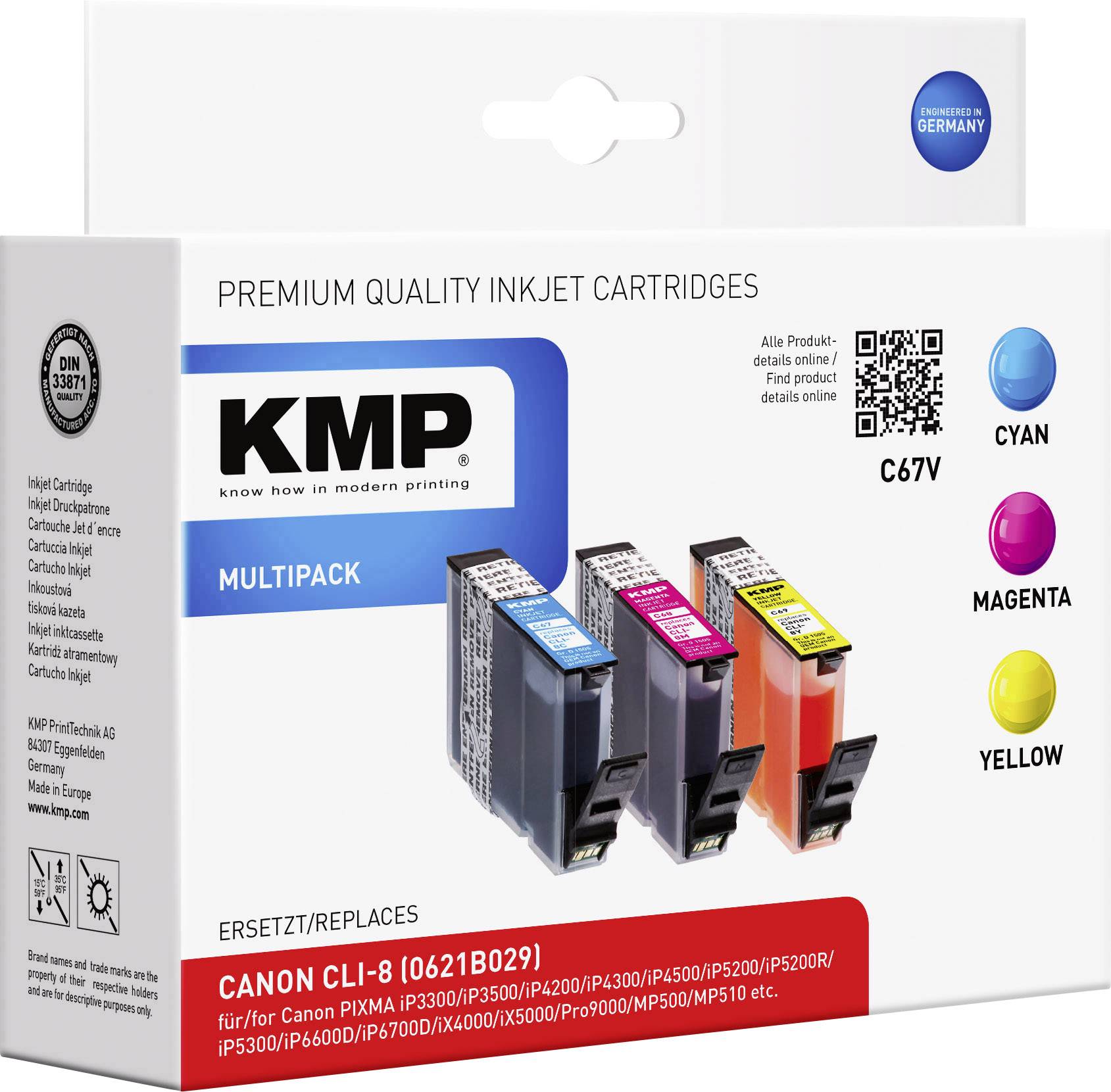 KMP Druckerpatrone ersetzt Canon CLI-8 Kompatibel Kombi-Pack Cyan, Magenta, Gelb C67V 1505,0005