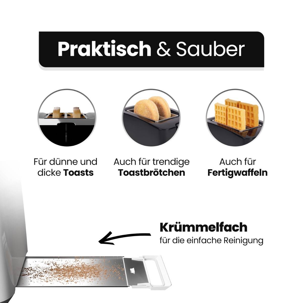 Bomann Toaster TA 6065 CB weiß, Cool Touch-Gehäuse, Brötchenaufsatz