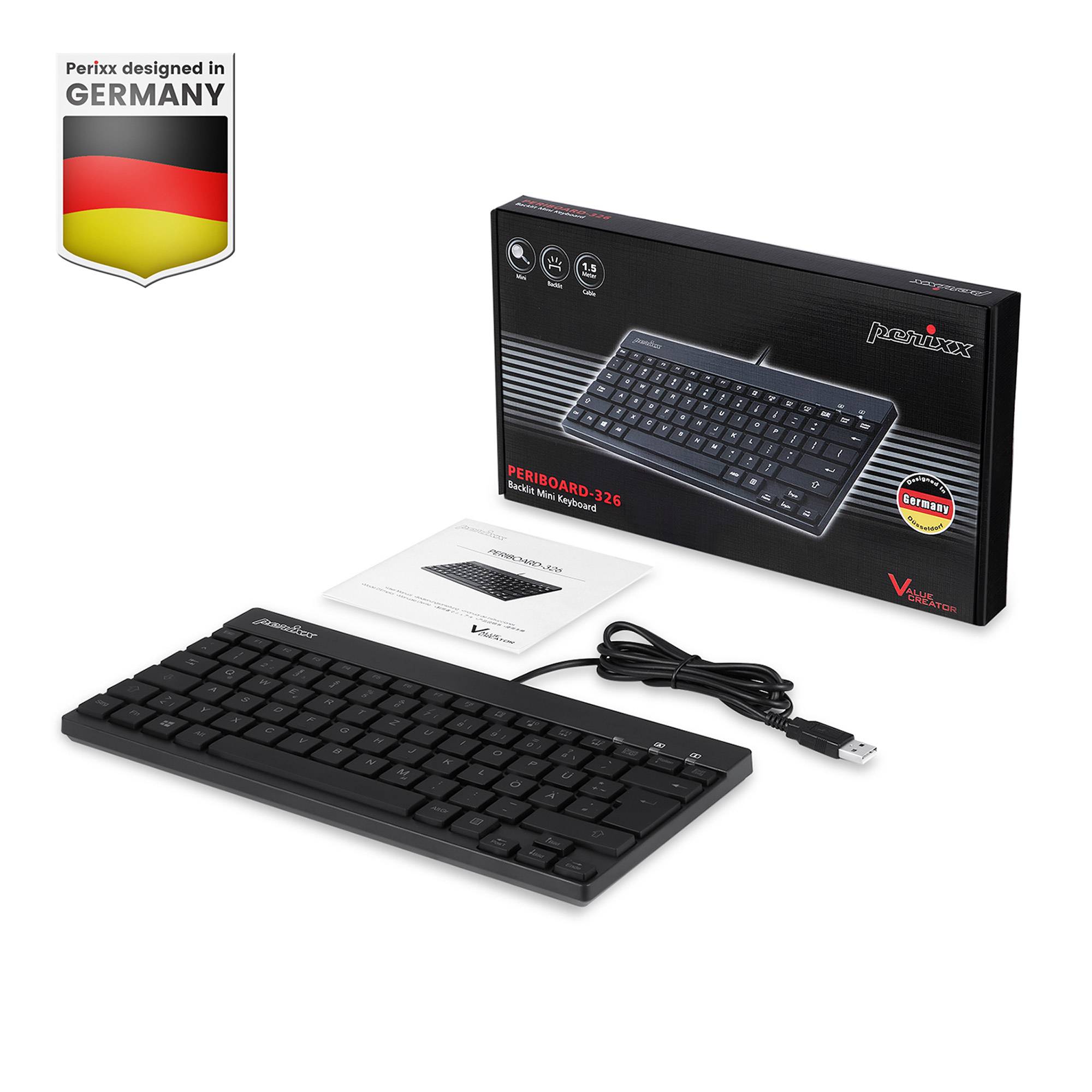Perixx 11607, Kabelgebunden, USB, Membran Key Switch, QWERTY, LED, Schwarz