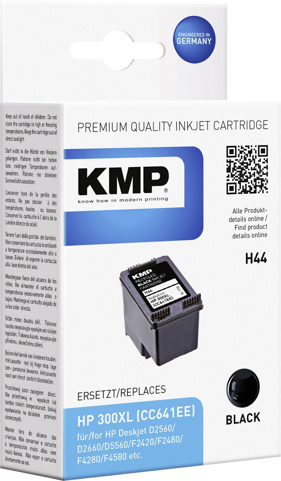 KMP H44 - 12 ml - Schwarz - kompatibel - Tintenpatrone (Alternative zu: HP 300XL, HP CC641EE)