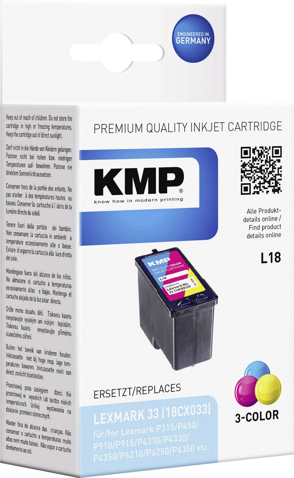 KMP Tinte ersetzt Lexmark 33 Kompatibel Cyan, Magenta, Gelb L18 1018,4330