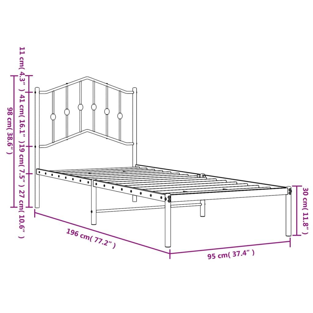 vidaXL Bettgestell mit Kopfteil Metall Weiß 90x190 cm