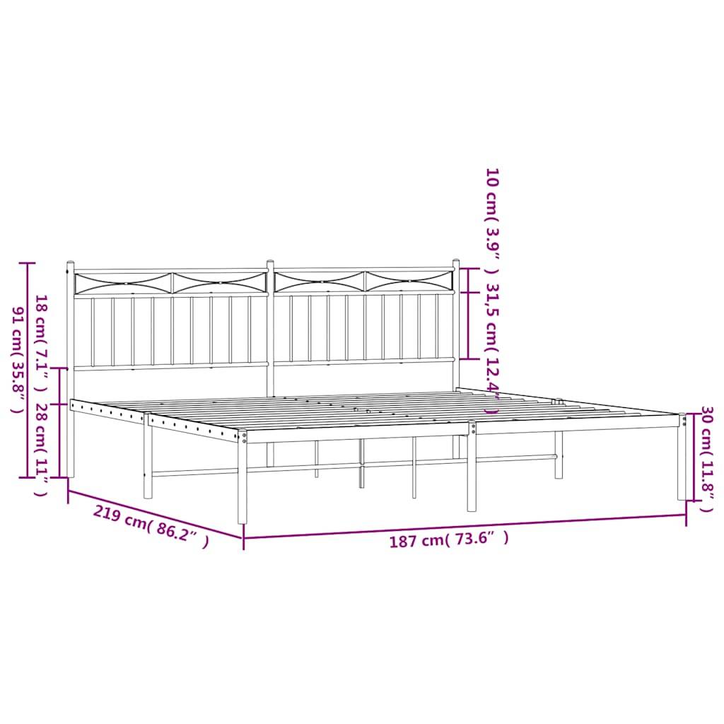 vidaXL Bettgestell mit Kopfteil Metall Schwarz 183x213 cm
