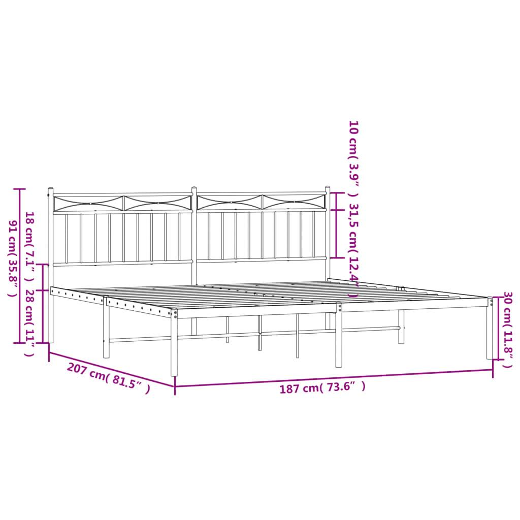vidaXL Bettgestell mit Kopfteil Metall Schwarz 180x200 cm