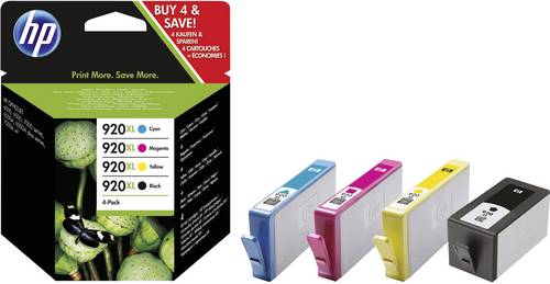 HP 920 XL Tintenpatrone Original Kombi-Pack Schwarz, Cyan, Magenta, Gelb C2N92AE Druckerpatronen Kom