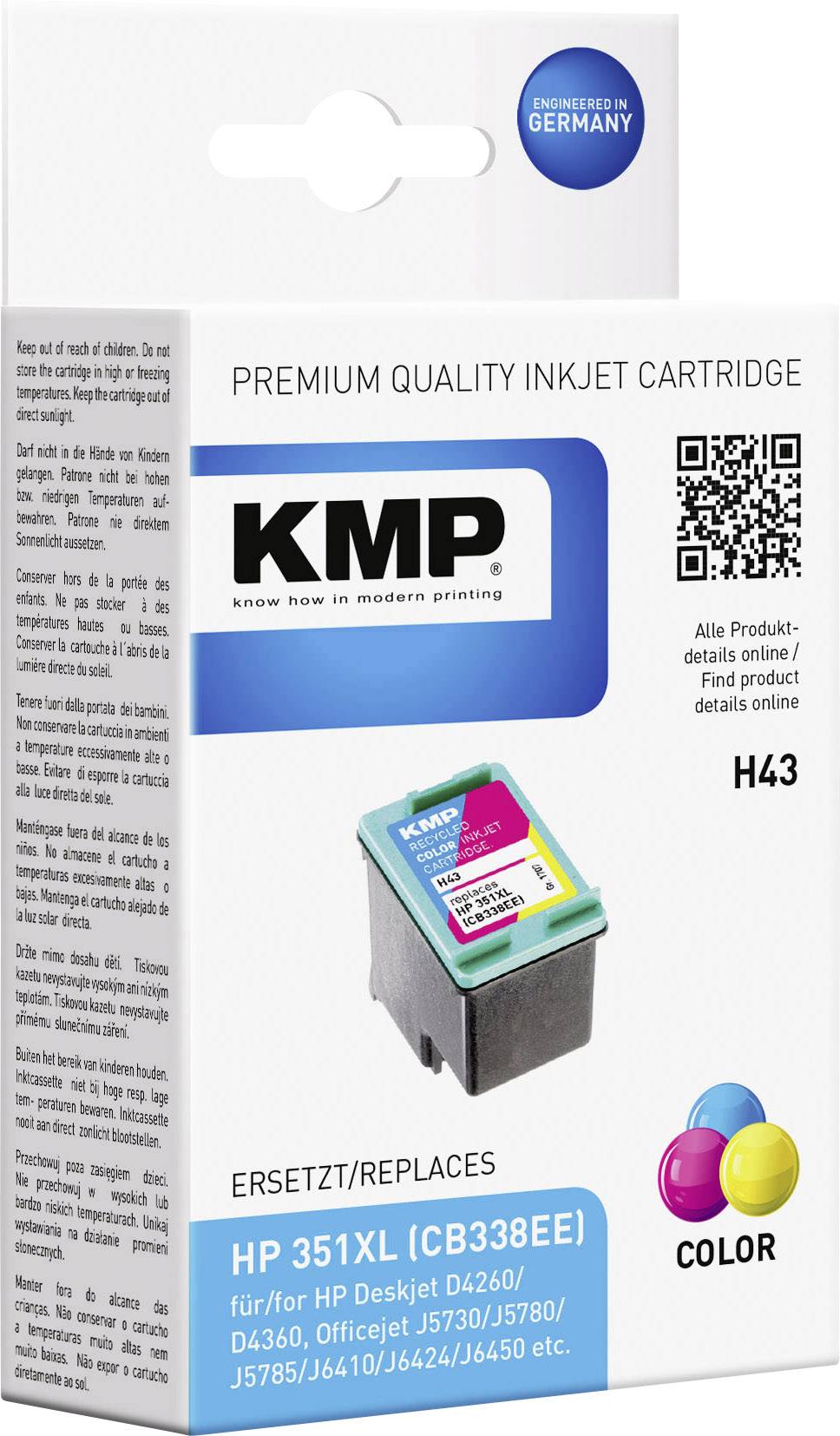 KMP Druckerpatrone ersetzt HP 351, 351XL Kompatibel Cyan, Magenta, Gelb H43 1707,4351