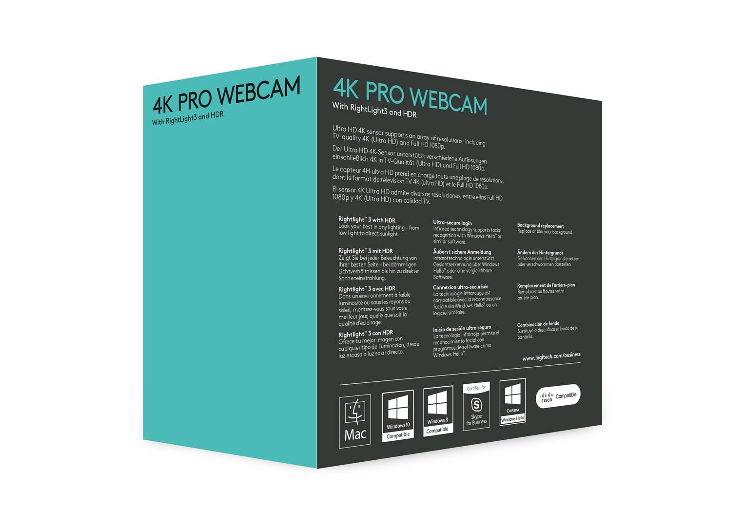 Logitech BRIO 4K-Webcam 4096 x 2160 Pixel Standfuß, Klemm-Halterung