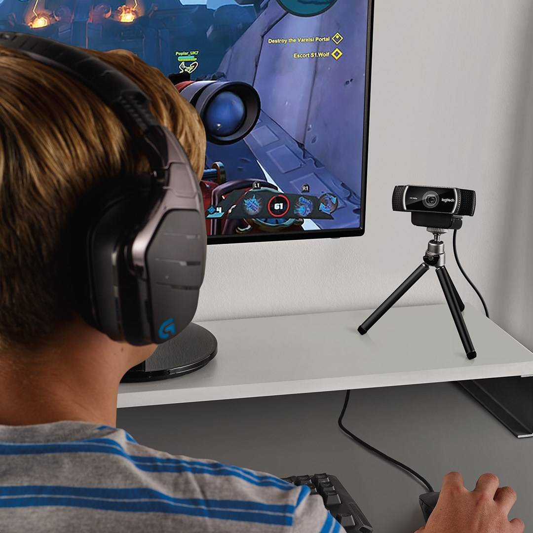 Logitech C922 Pro Stream Full HD-Webcam 1920 x 1080 Pixel Standfuß, Klemm-Halterung