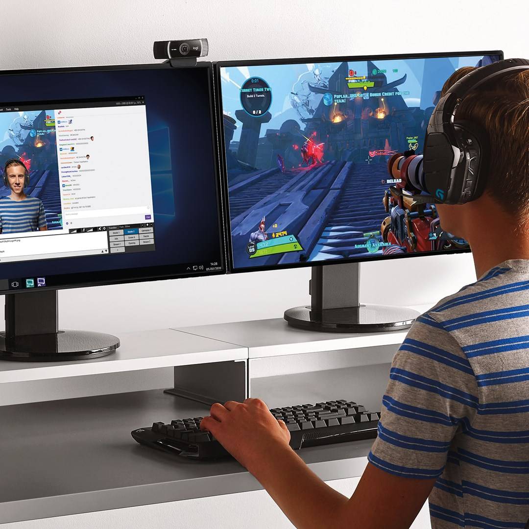 Logitech C922 Pro Stream Full HD-Webcam 1920 x 1080 Pixel Standfuß, Klemm-Halterung