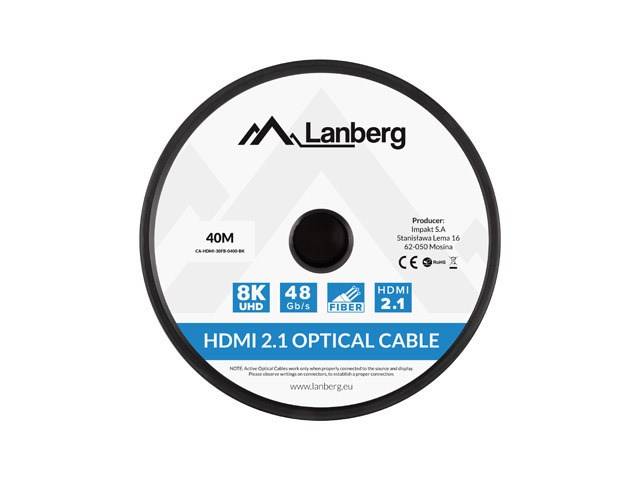 LANBERG HDMI M/M V2.1 Kabel 40m 8K optisch AOC schwarz Multimedia-Technik HDMI-Kabel Audio, &