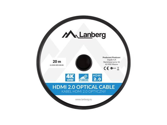 Lanberg CA-HDMI-20FB-0200-BK - 20 m - HDMI Typ A (Standard) - HDMI Typ A (Standard) - 3D - 18 Gbit/s - Schwarz - Silber