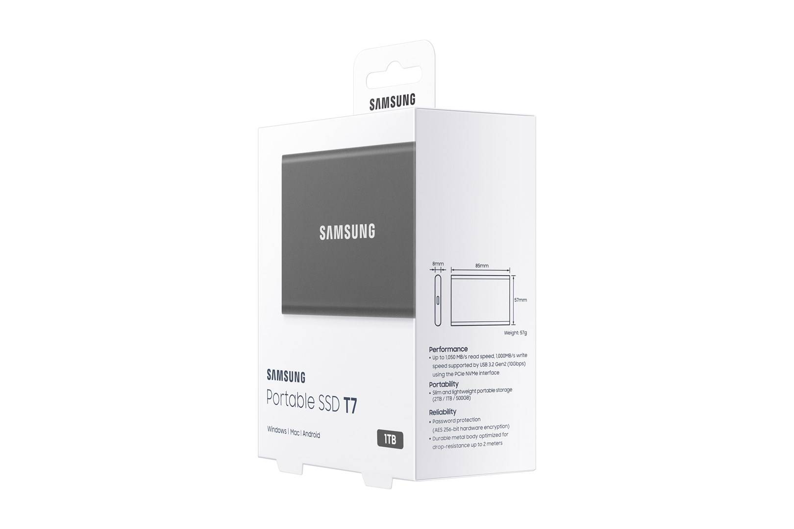 Samsung Portable T7 1TB Externe SSD USB-A (USB 3.2 Gen 2) Grau PC/Mac MU-PC1T0T/WW