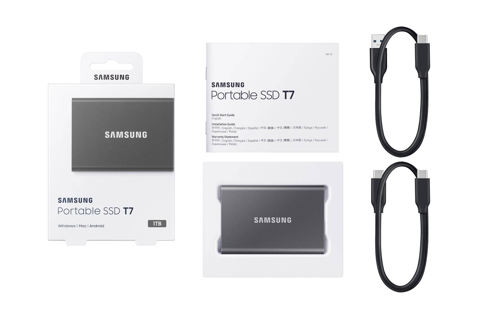 Samsung Portable T7 1TB Externe SSD USB-A (USB 3.2 Gen 2) Grau PC/Mac MU-PC1T0T/WW