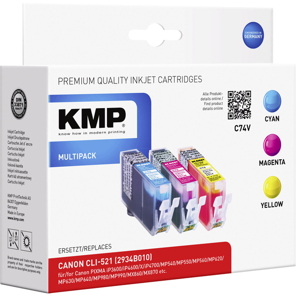 KMP Tinte ersetzt Canon CLI-521 Kompatibel Kombi-Pack Cyan, Magenta, Gelb C74V 1510,0005