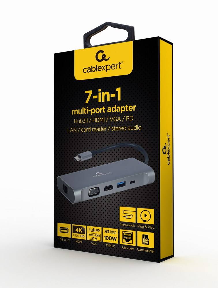 gembird USB Typ-C 7-in-1 Kombi Adapter spacegrau Multimedia-Technik Dockingstation