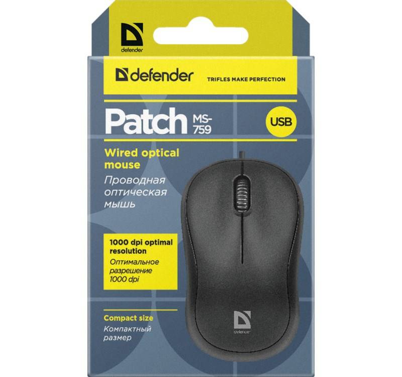 DEFENDER - PATCH MS-759 Maus Beidhändig USB Typ-A Optisch 1000 DPI 52759 - Maus - 1.000 dpi