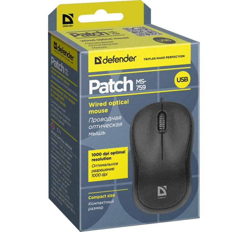 DEFENDER - PATCH MS-759 Maus Beidhändig USB Typ-A Optisch 1000 DPI 52759 - Maus - 1.000 dpi