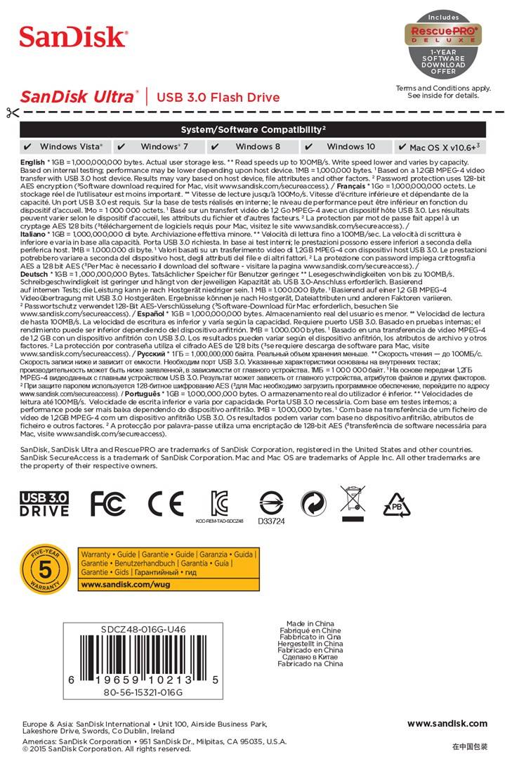 SanDisk Ultra® USB 3.0 USB-Stick 16 GB Schwarz SDCZ48-016G-U46 USB 3.2 Gen 1 (USB 3.0)