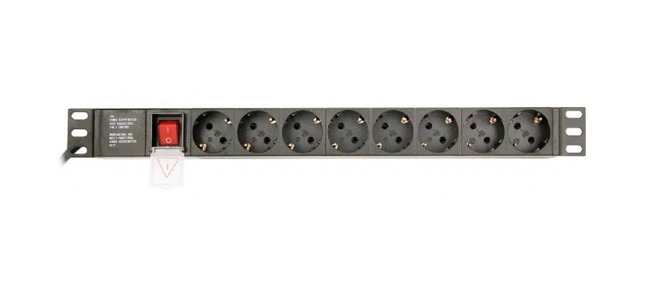 Gembird EG-PDU-014-C14, 1U, Aluminium, Schwarz, 8 AC-Ausgänge, C14-Koppler, 3 m