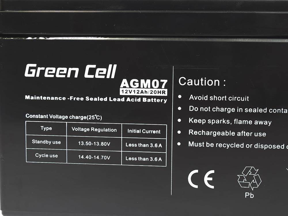 Green Cell AGM07 AGM07 Bleiakku 12 V 12 Ah Blei-Vlies (AGM) (B x H x T) 151 x 95 x 98 mm Flachstecker 6.35 mm Zyklenfest, Wartungsfrei