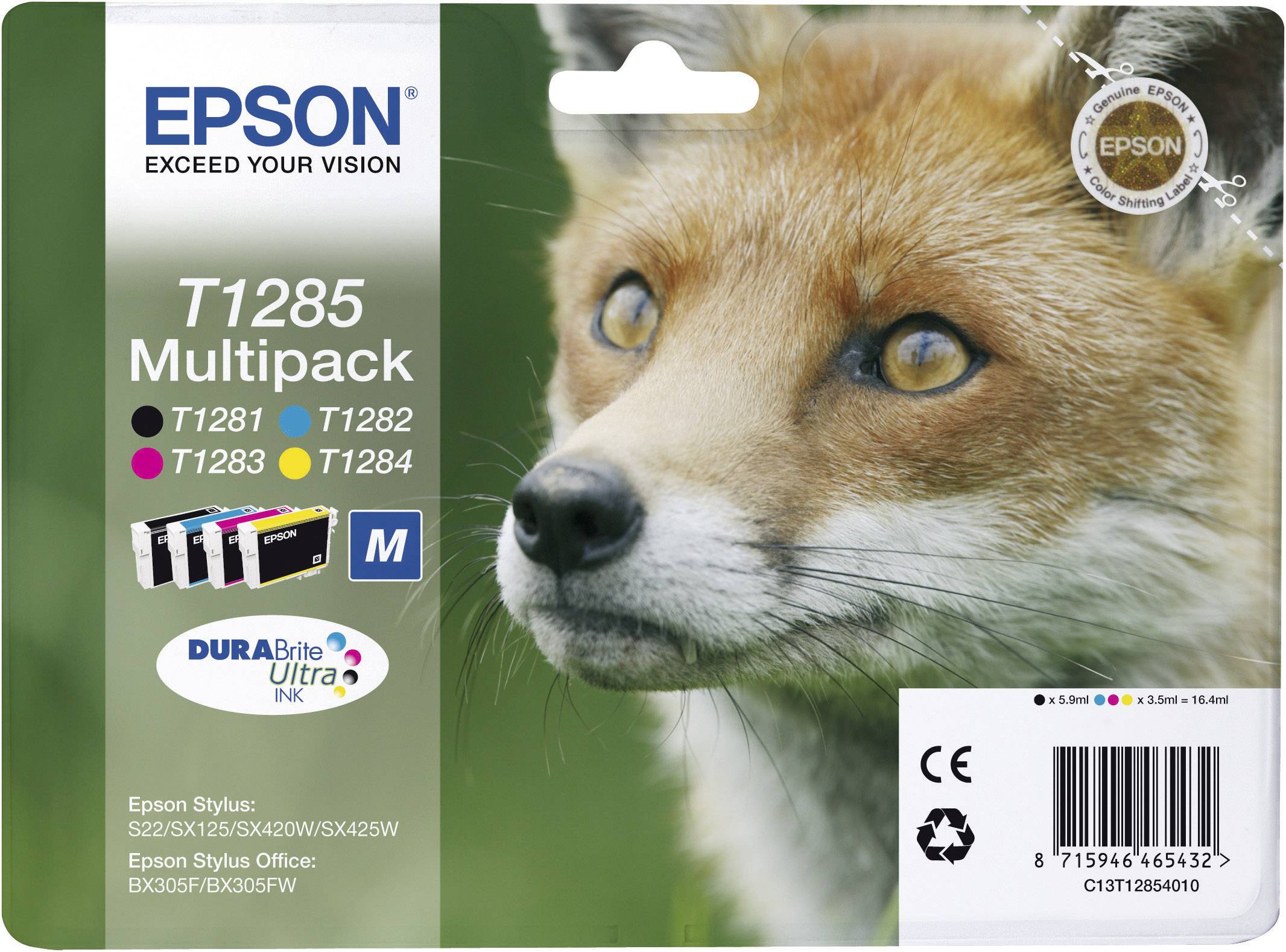 Epson Druckerpatrone T1285 Original Kombi-Pack Schwarz, Cyan, Magenta, Gelb C13T12854010