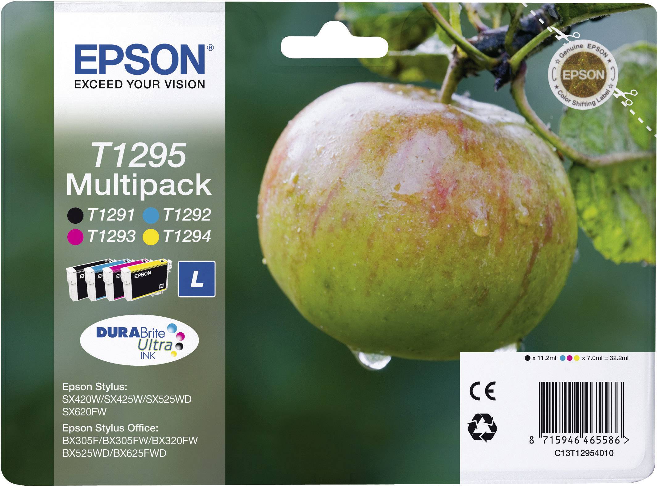 Epson Druckerpatrone T1295 Original Kombi-Pack Schwarz, Cyan, Magenta, Gelb C13T12954010