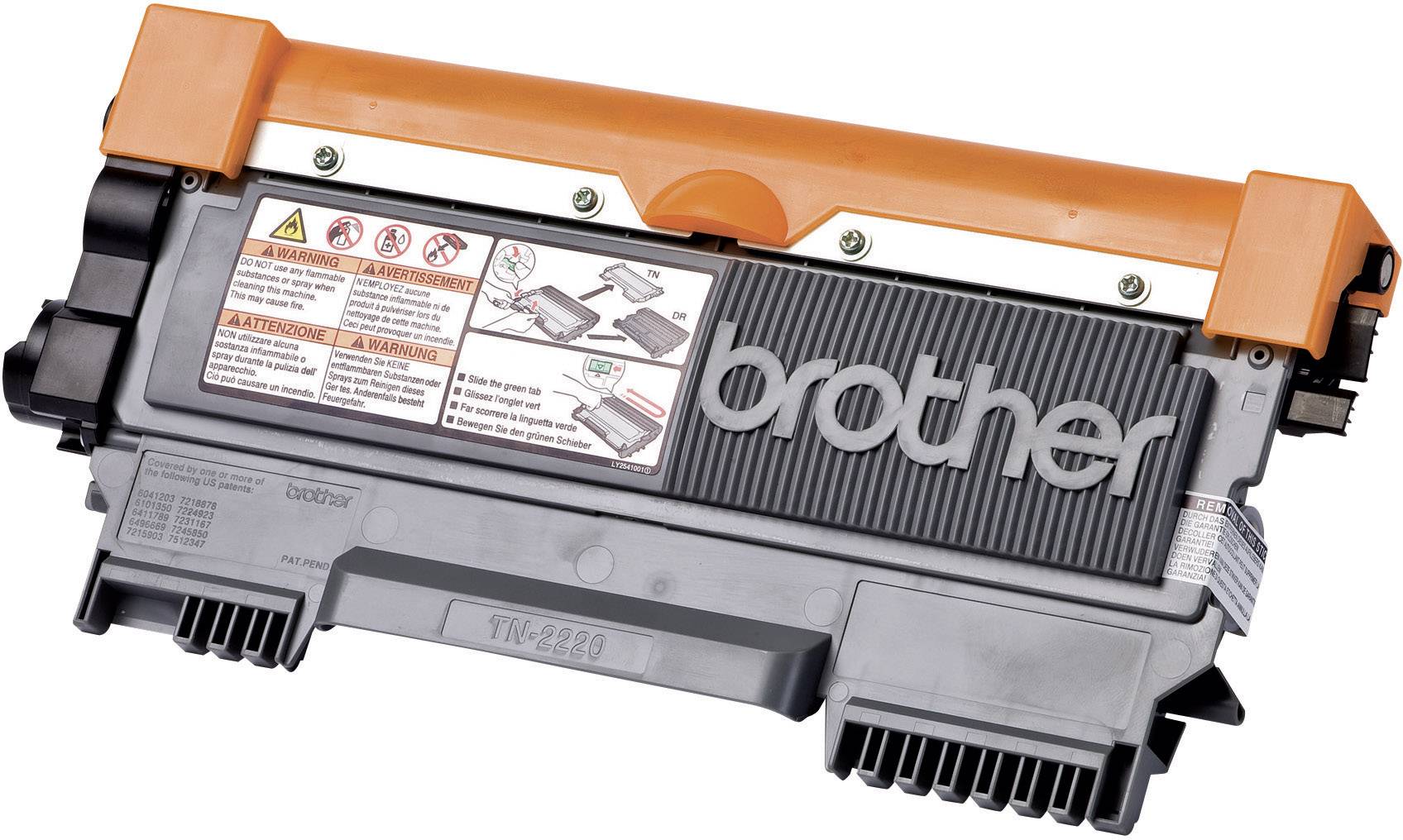 Brother-Tonerkartusche mit Sicherheits- und Installationshinweisen. Schwarzes Gehäuse, orangefarbene Details.