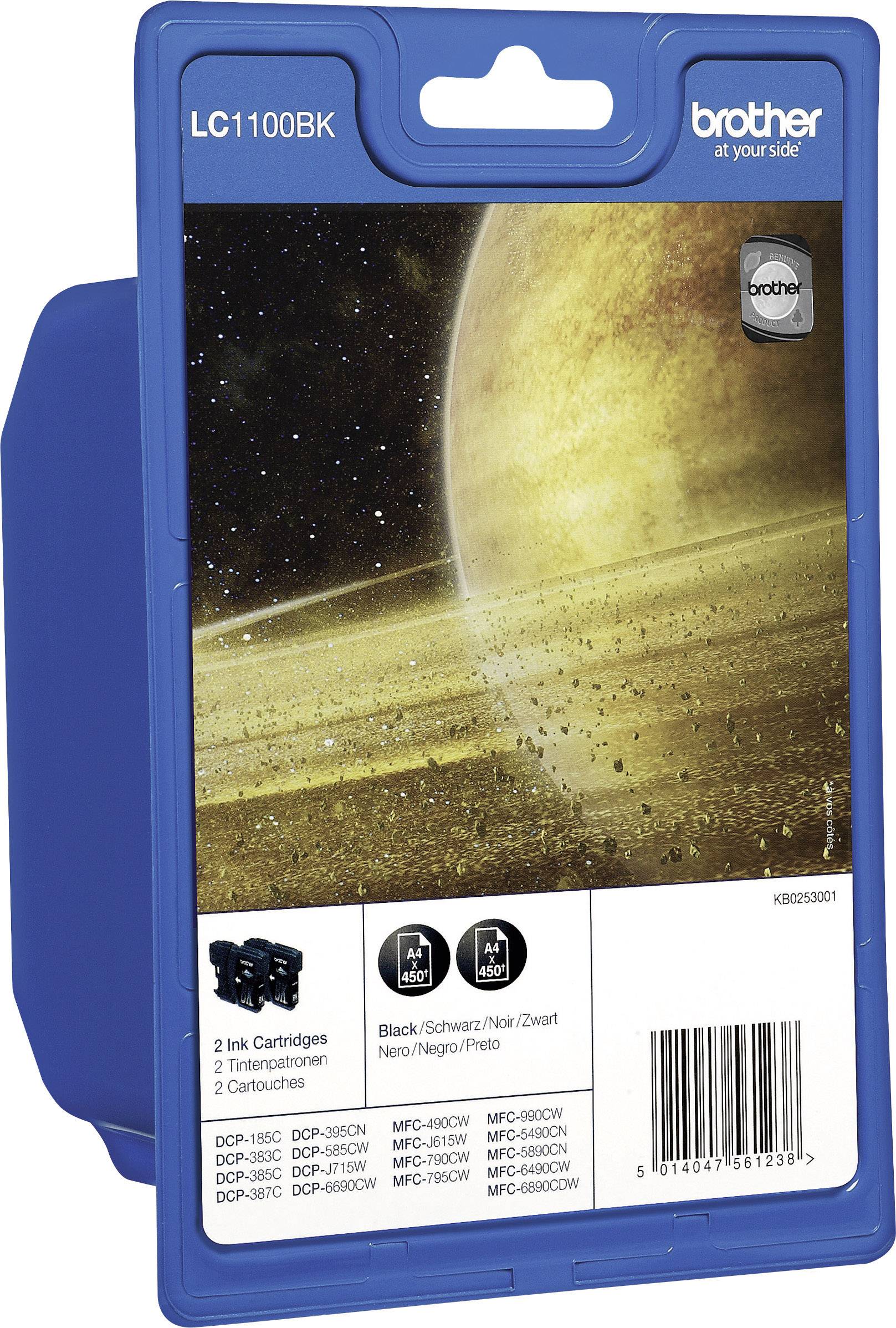 Brother Druckerpatrone LC-1100BK Original 2er-Pack Schwarz LC1100BKBP2DR