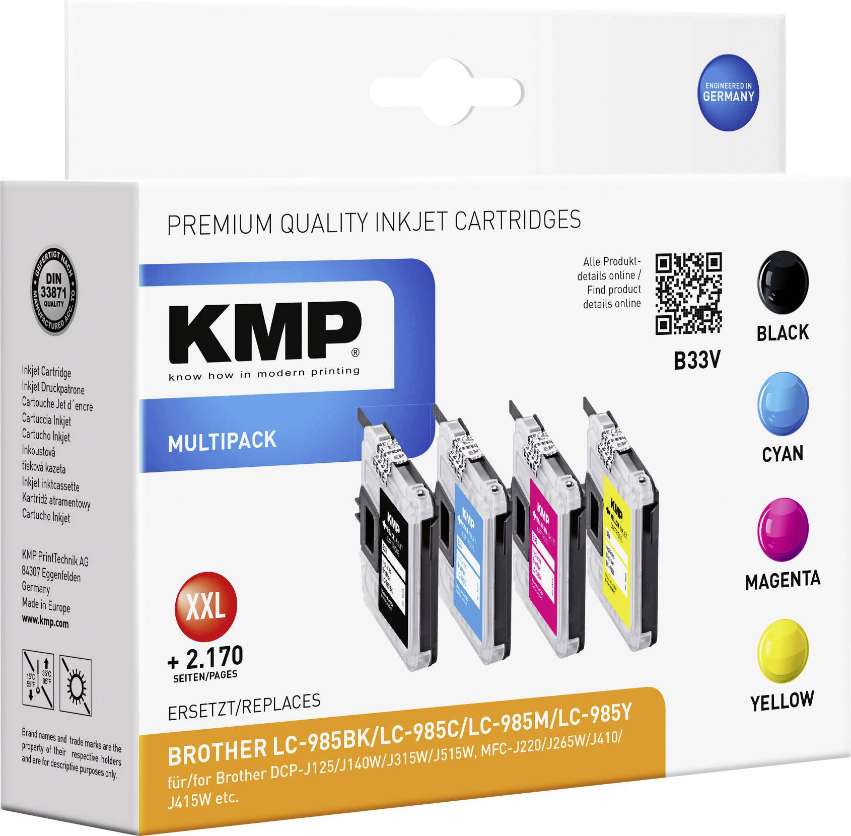 KMP Druckerpatrone ersetzt Brother LC-985 Kompatibel Kombi-Pack Schwarz, Cyan, Magenta, Gelb B33V 1523,0050