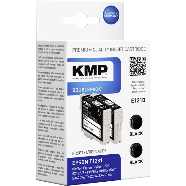 KMP Tinte ersetzt Epson T1281 Kompatibel 2er-Pack Schwarz E121D 1616,0021