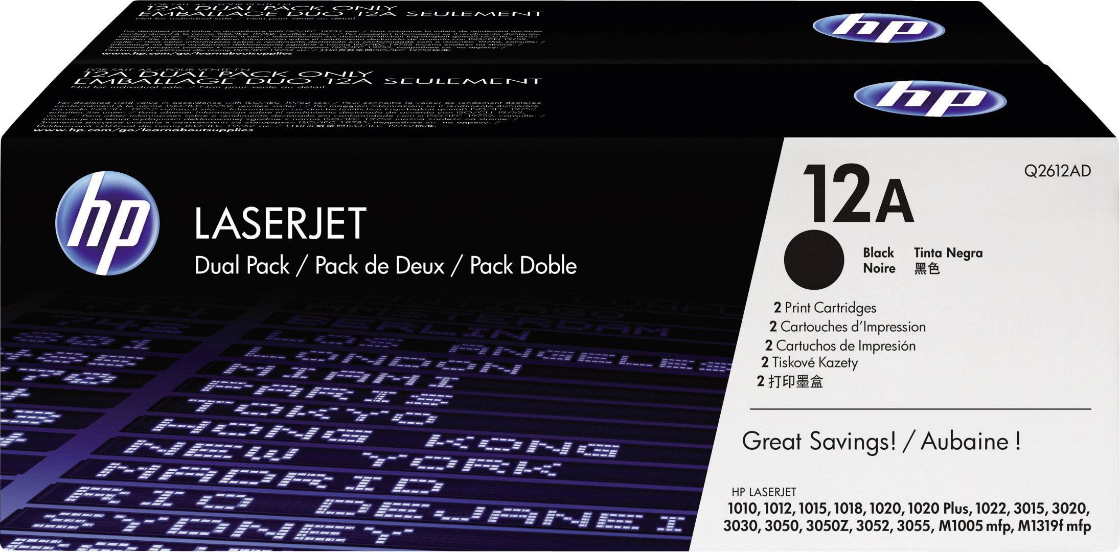HP LaserJet Toner 12A, Dual Pack, schwarz. Enthält 2 Druckkassetten. Kompatibel mit HP Druckermodellen, garantierte Einsparungen.