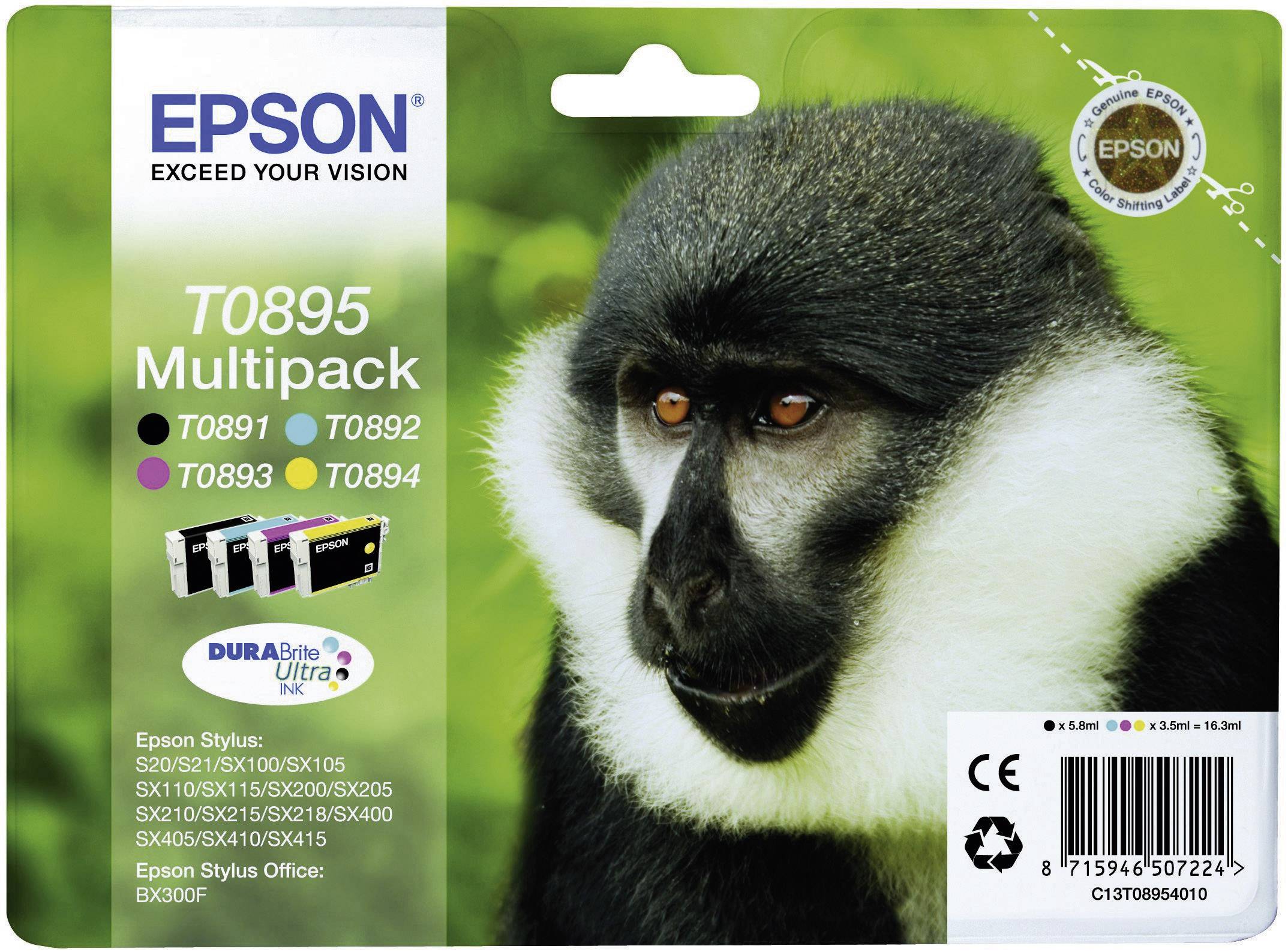 Epson Druckerpatrone T0895 Original Kombi-Pack Schwarz, Cyan, Magenta, Gelb C13T08954010