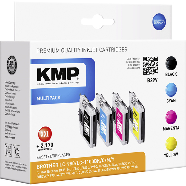 KMP Tinte ersetzt Brother LC-980, LC-1100 Kompatibel Kombi-Pack Schwarz, Cyan, Magenta, Gelb B29V 1