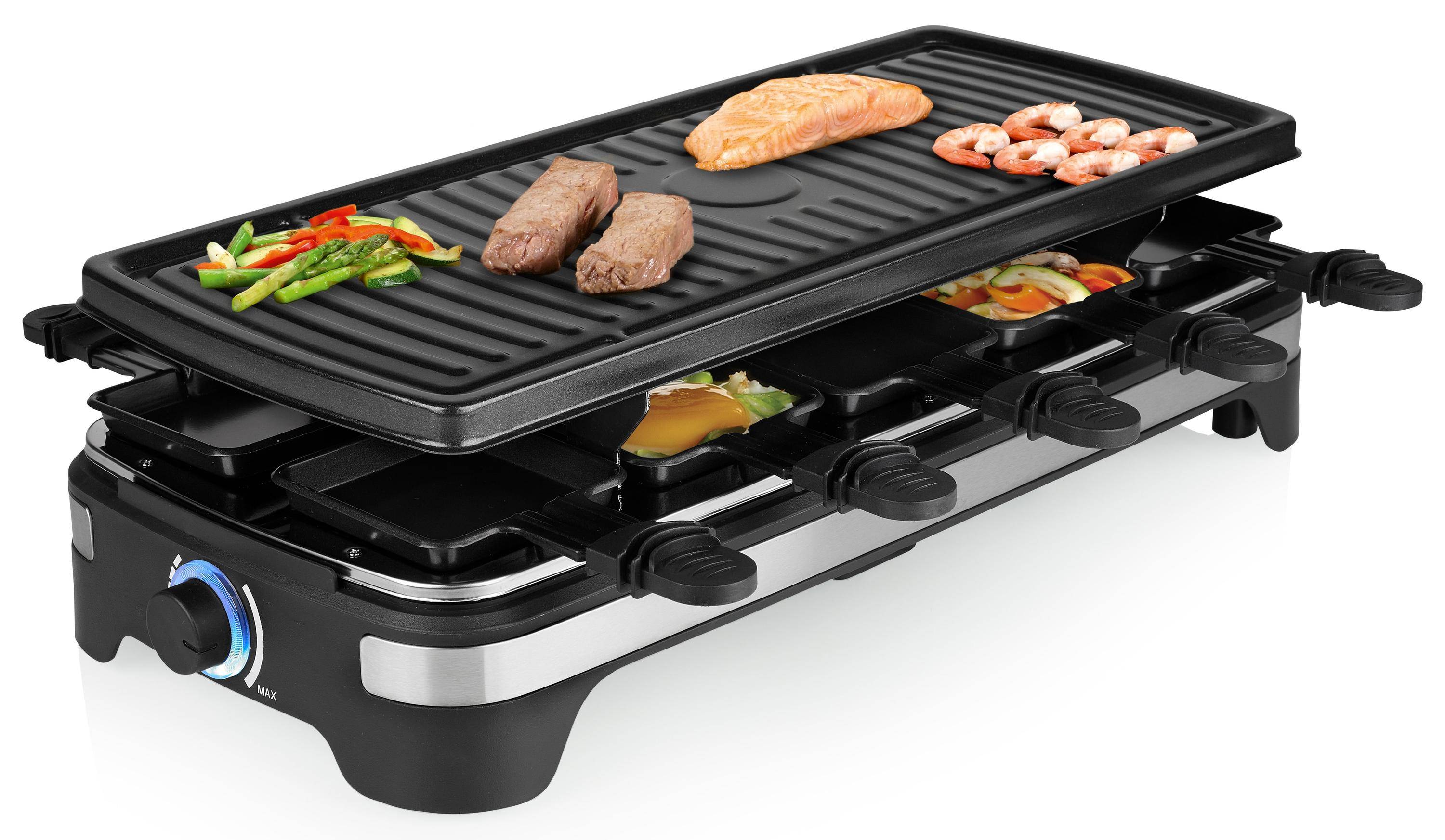 Princess 162650 Raclette 10Pfännchen, Antihaftbeschichtung, Grillfunktion, kabelgebunden, Kontrollleuchte Schwarz