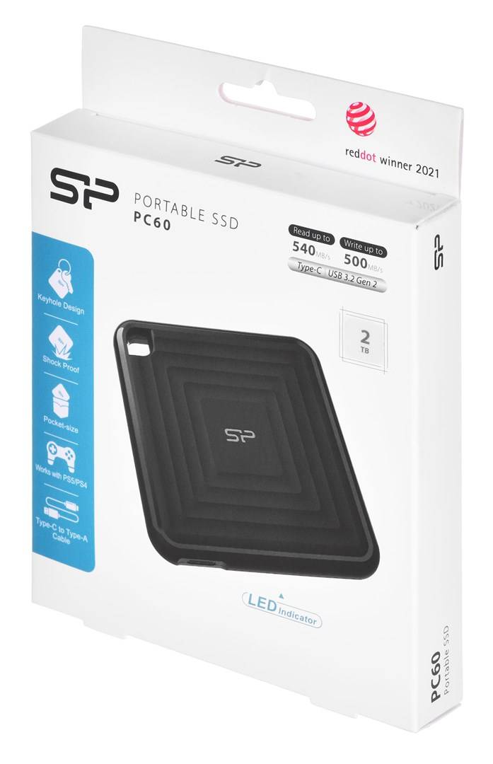 Portable Solid State Drive 2TB Solid State Drive USB 3.2 PC60 Black