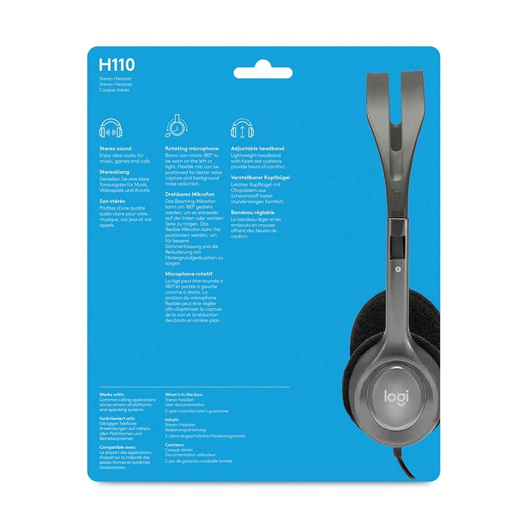 Logitech H110 Computer On Ear Headset kabelgebunden Stereo Grau Mikrofon-Rauschunterdrückung