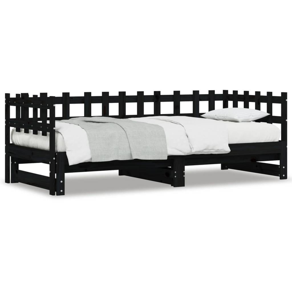 vidaXL Tagesbett Ausziehbar Schwarz 2x(80x200) cm Massivholz Kiefer