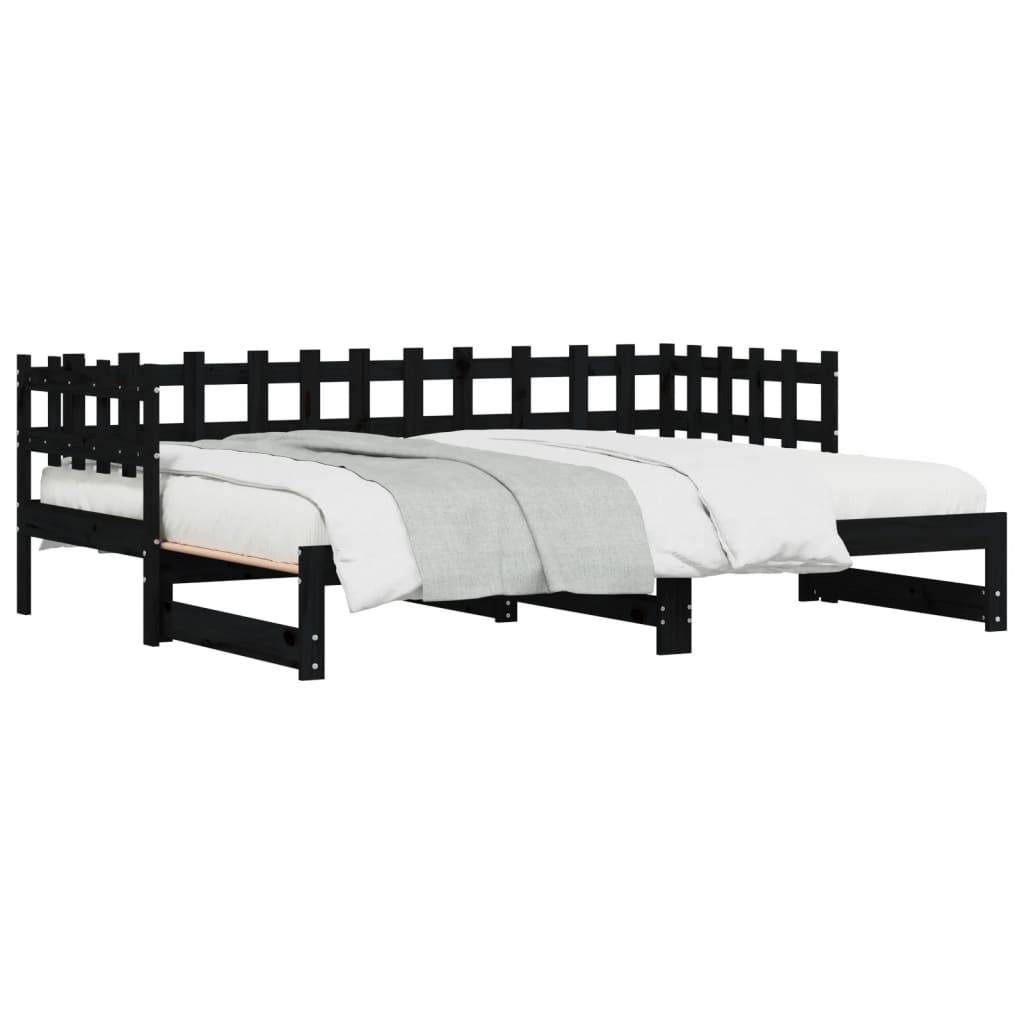 vidaXL Tagesbett Ausziehbar Schwarz 2x(90x200) cm Massivholz Kiefer