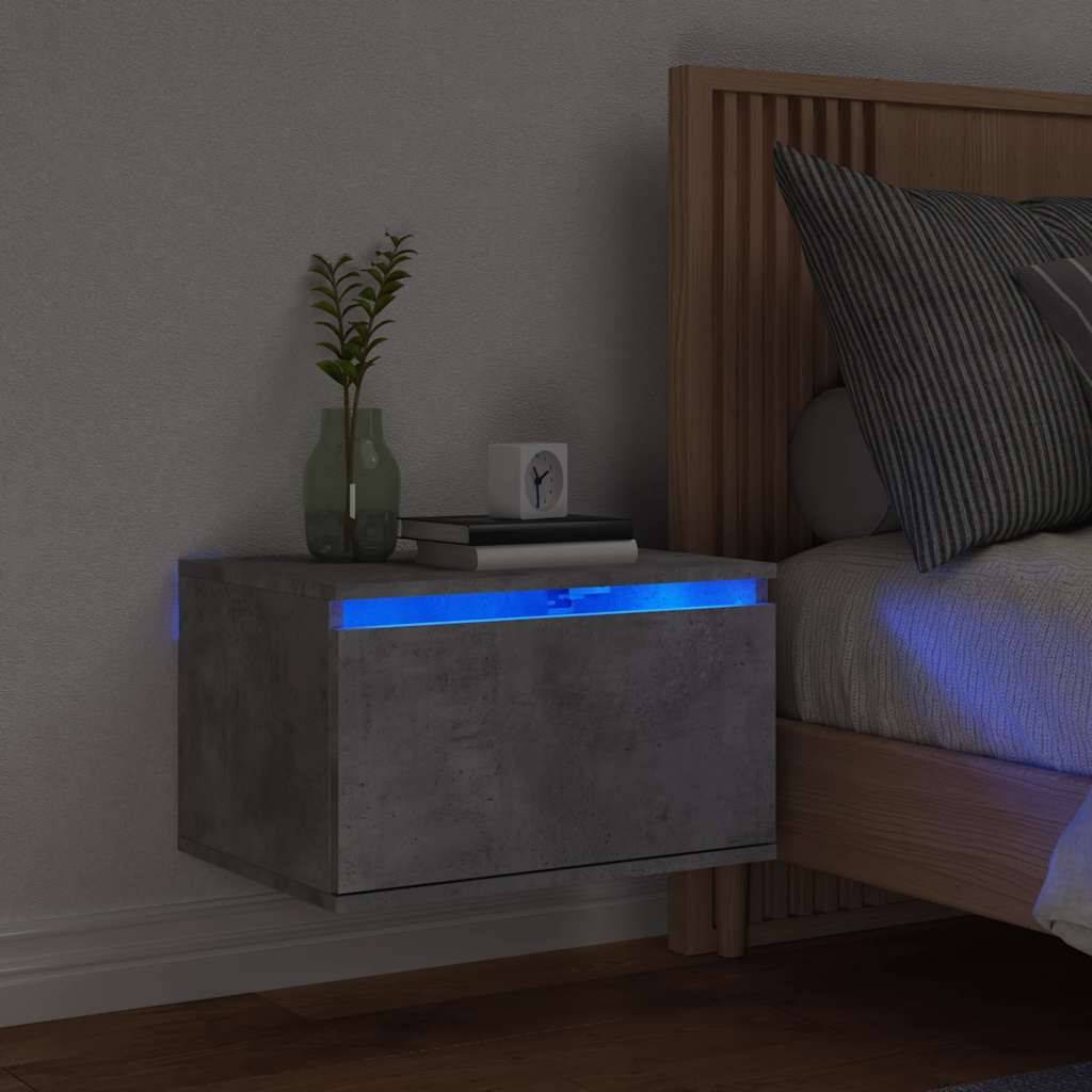 vidaXL Wand-Nachttisch mit LED-Leuchten Betongrau