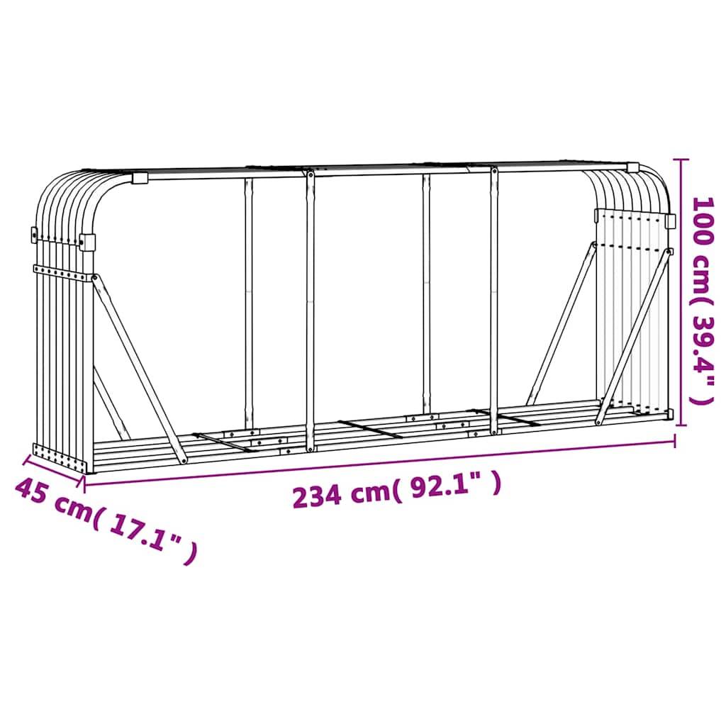 vidaXL Kaminholzunterstand Silbern 234x45x100 cm Verzinkter Stahl