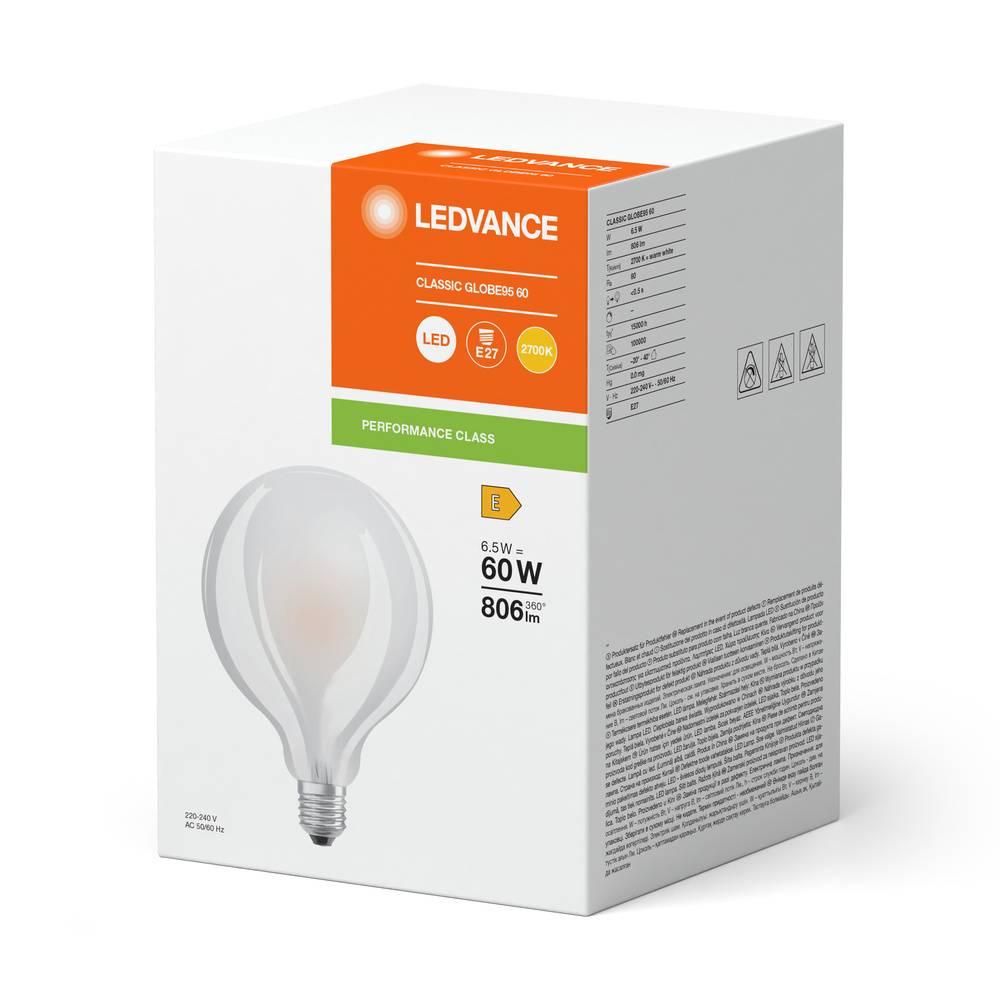 Ledvance Classic LED E27 Globe Fadenlampe Matt 6.5W 806lm - 827 Extra Warmweiß | Ersatz für 60W